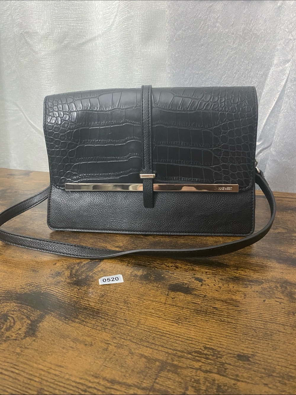 Nine West Elegant Black Croc-Embossed Leather Crossbody Bag